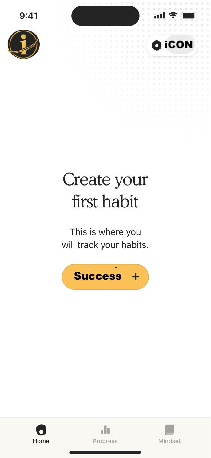 A screenshot mockup of the iCON app home screen